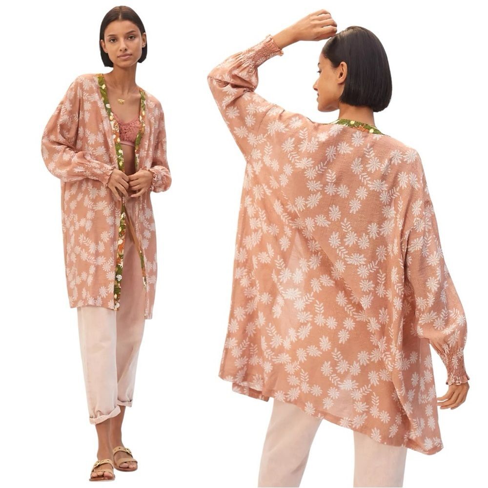 Anthropologie Current Air Daisy Shine Cocoon Kimono One Size 38” Long